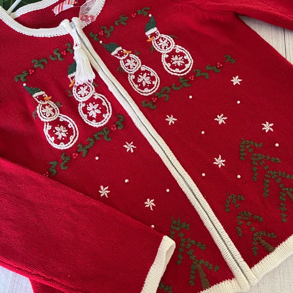 Red vintage zipper snowman Christmas sweater NWT large